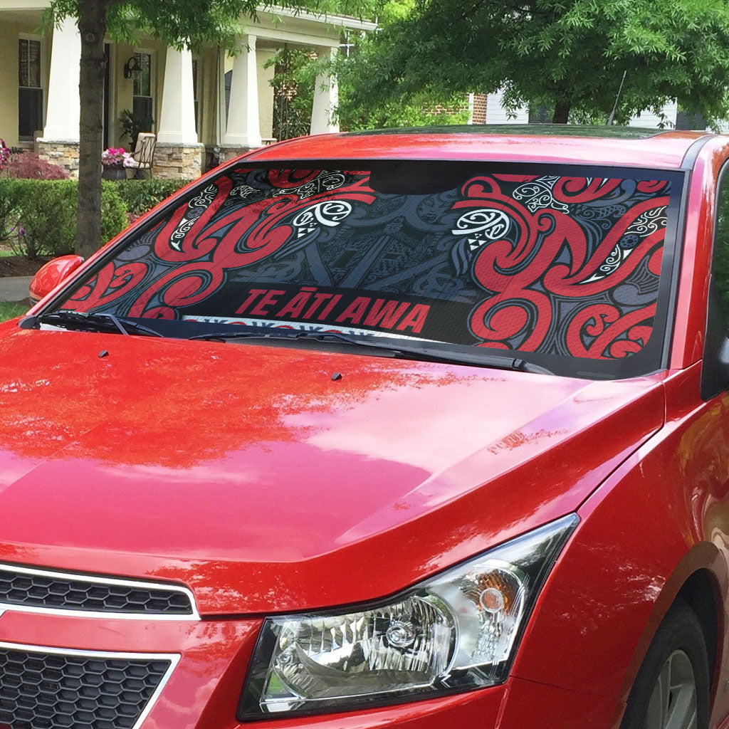 Aotearoa Iwi Te ati Awa Auto Sun Shade Maori Wharenui House Tribal Pattern