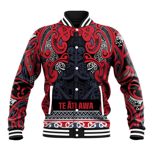 Aotearoa Iwi Te ati Awa Baseball Jacket Maori Wharenui House Tribal Pattern