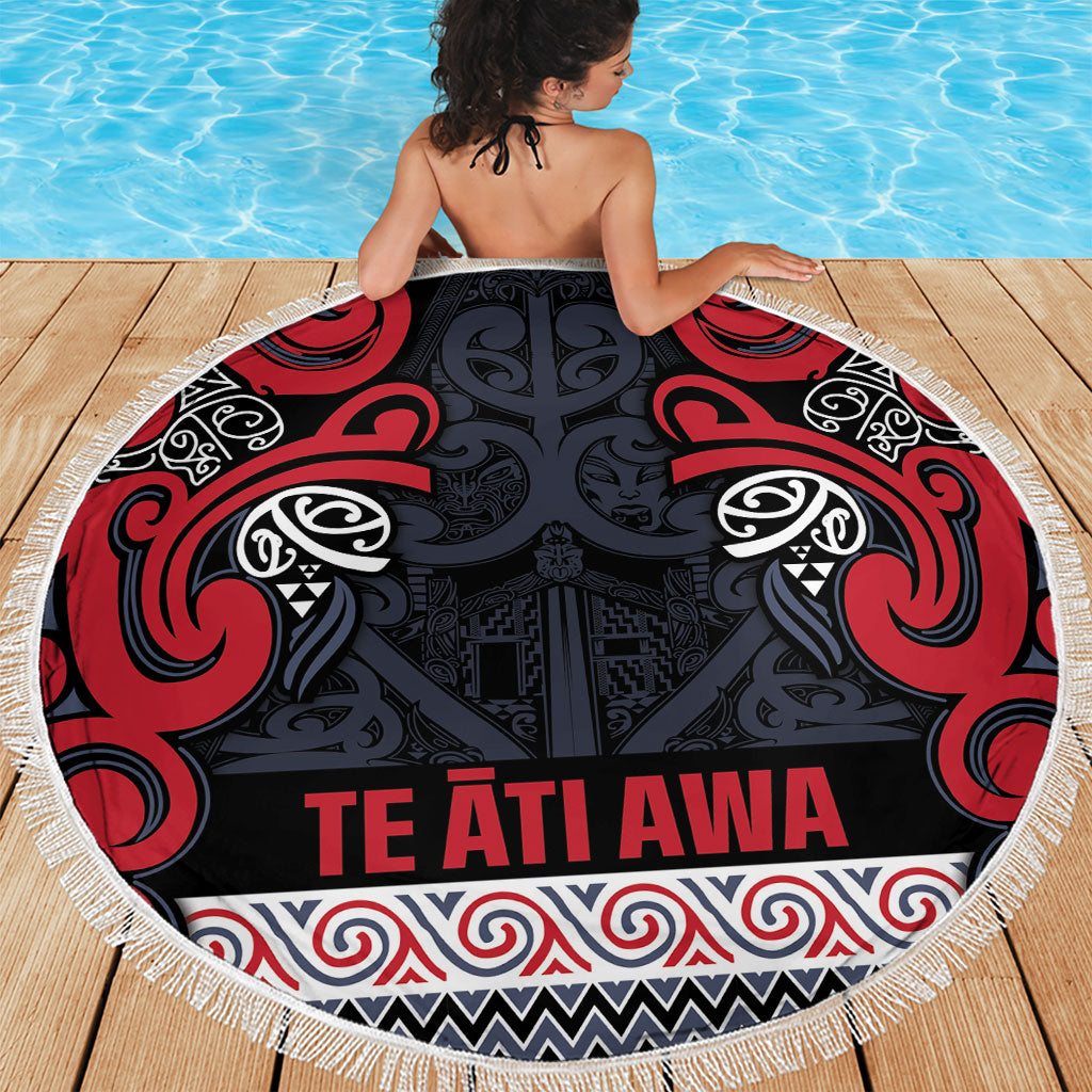 Aotearoa Iwi Te ati Awa Beach Blanket Maori Wharenui House Tribal Pattern