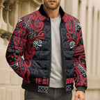 Aotearoa Iwi Te ati Awa Bomber Puffer Jacket Maori Wharenui House Tribal Pattern