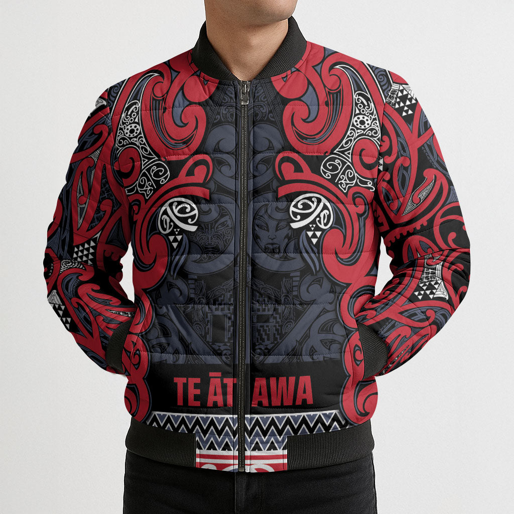 Aotearoa Iwi Te ati Awa Bomber Puffer Jacket Maori Wharenui House Tribal Pattern