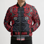 Aotearoa Iwi Te ati Awa Bomber Puffer Jacket Maori Wharenui House Tribal Pattern