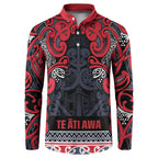 Aotearoa Iwi Te ati Awa Button Sweatshirt Maori Wharenui House Tribal Pattern