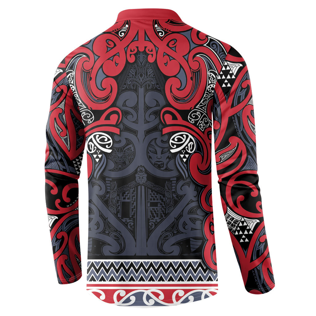 Aotearoa Iwi Te ati Awa Button Sweatshirt Maori Wharenui House Tribal Pattern