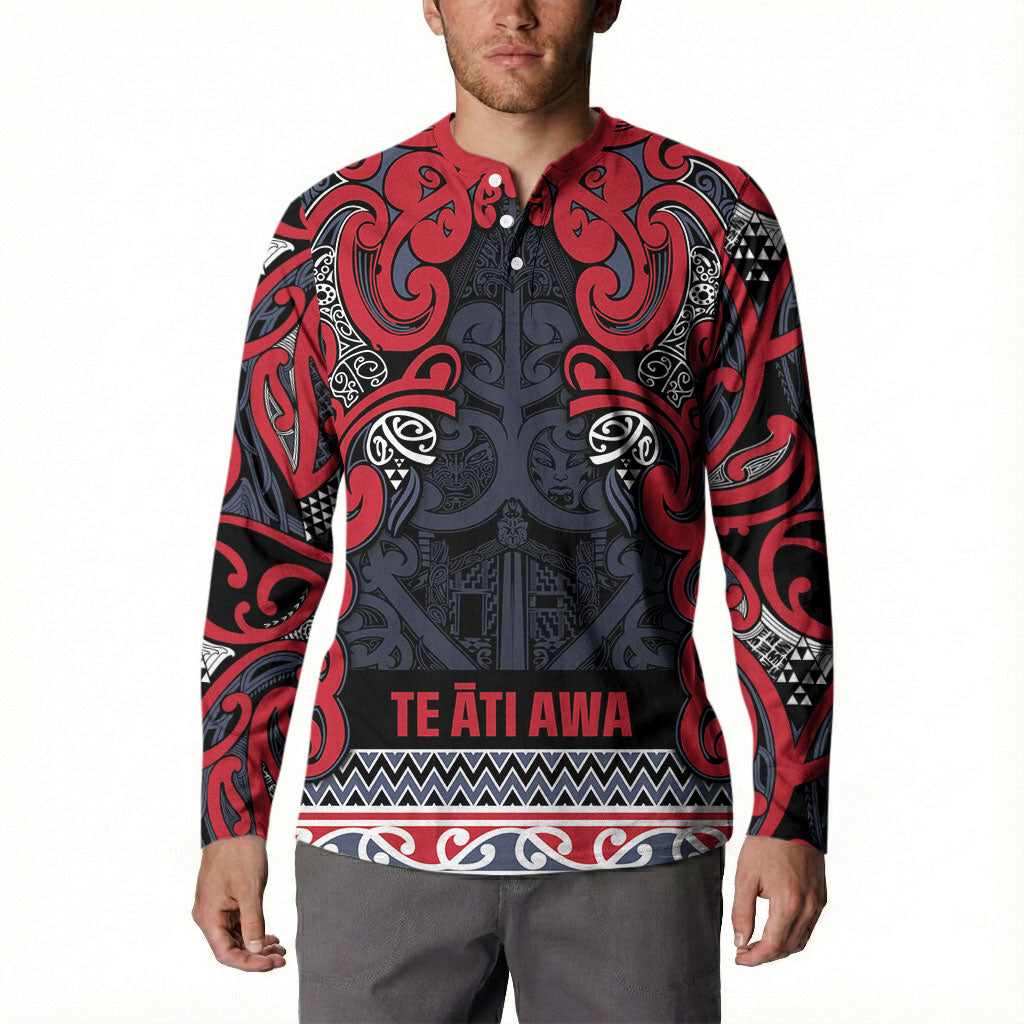 Aotearoa Iwi Te ati Awa Button Sweatshirt Maori Wharenui House Tribal Pattern