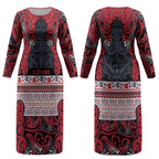 Aotearoa Iwi Te ati Awa Couples Matching Long Sleeve Bodycon Dress and Hawaiian Shirt Maori Wharenui House Tribal Pattern