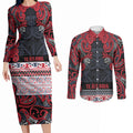 Aotearoa Iwi Te ati Awa Couples Matching Long Sleeve Bodycon Dress and Long Sleeve Button Shirt Maori Wharenui House Tribal Pattern