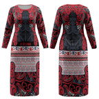 Aotearoa Iwi Te ati Awa Couples Matching Long Sleeve Bodycon Dress and Long Sleeve Button Shirt Maori Wharenui House Tribal Pattern