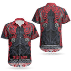 Aotearoa Iwi Te ati Awa Couples Matching Off The Shoulder Long Sleeve Dress and Hawaiian Shirt Maori Wharenui House Tribal Pattern