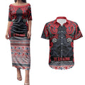 Aotearoa Iwi Te ati Awa Couples Matching Puletasi and Hawaiian Shirt Maori Wharenui House Tribal Pattern