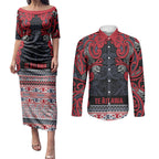 Aotearoa Iwi Te ati Awa Couples Matching Puletasi and Long Sleeve Button Shirt Maori Wharenui House Tribal Pattern
