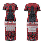 Aotearoa Iwi Te ati Awa Couples Matching Short Sleeve Bodycon Dress and Long Sleeve Button Shirt Maori Wharenui House Tribal Pattern