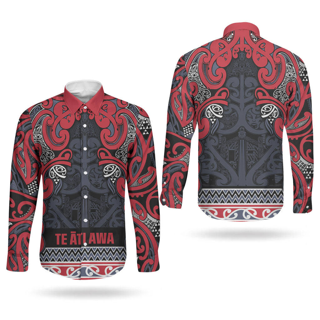 Aotearoa Iwi Te ati Awa Couples Matching Summer Maxi Dress and Long Sleeve Button Shirt Maori Wharenui House Tribal Pattern