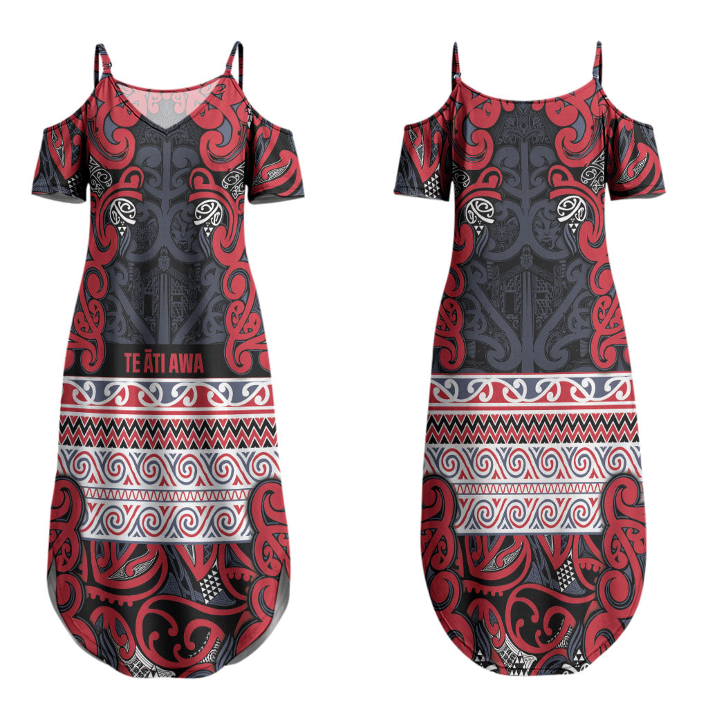 Aotearoa Iwi Te ati Awa Couples Matching Summer Maxi Dress and Long Sleeve Button Shirt Maori Wharenui House Tribal Pattern