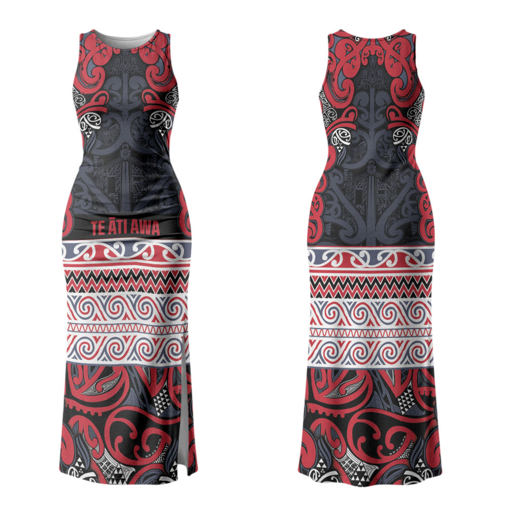 Aotearoa Iwi Te ati Awa Couples Matching Tank Maxi Dress and Hawaiian Shirt Maori Wharenui House Tribal Pattern