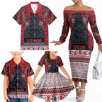Aotearoa Iwi Te ati Awa Family Matching Off The Shoulder Long Sleeve Dress and Hawaiian Shirt Maori Wharenui House Tribal Pattern