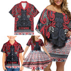 Aotearoa Iwi Te ati Awa Family Matching Off Shoulder Short Dress and Hawaiian Shirt Maori Wharenui House Tribal Pattern