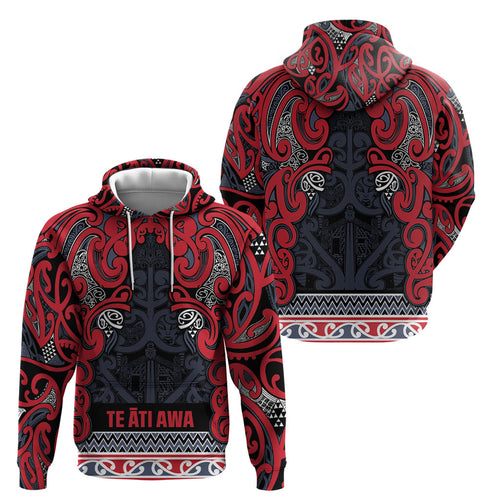Aotearoa Iwi Te ati Awa Hoodie Maori Wharenui House Tribal Pattern