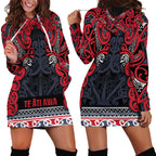 Aotearoa Iwi Te ati Awa Hoodie Dress Maori Wharenui House Tribal Pattern