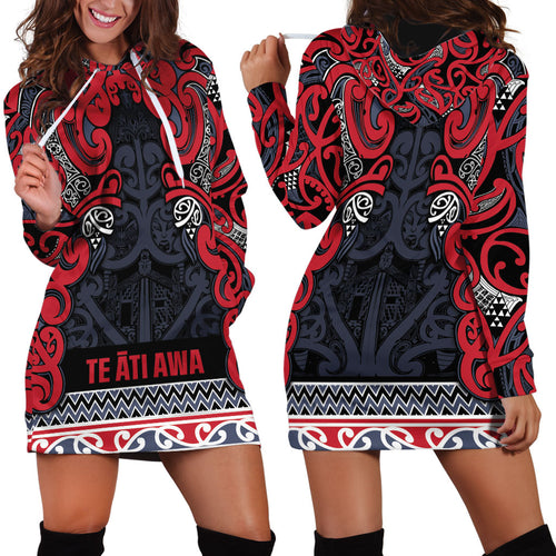 Aotearoa Iwi Te ati Awa Hoodie Dress Maori Wharenui House Tribal Pattern