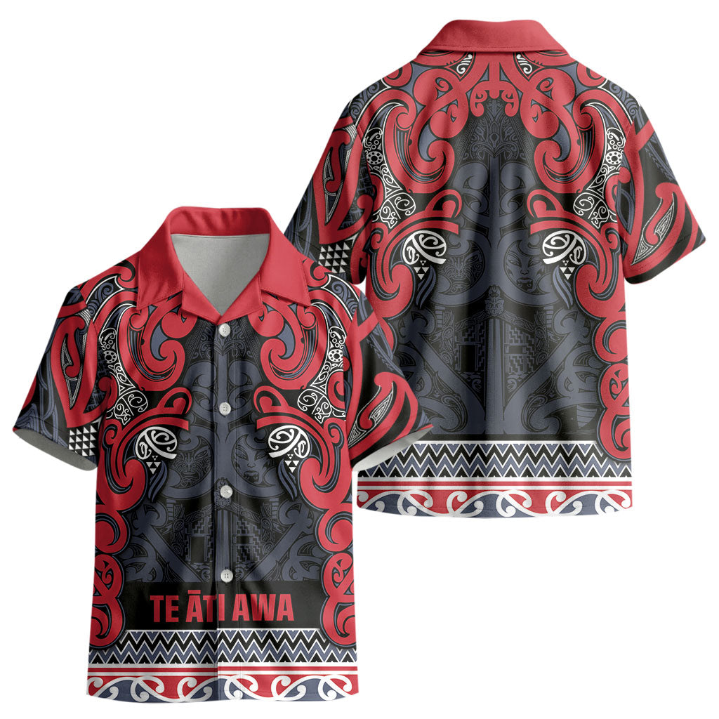 Aotearoa Iwi Te ati Awa Kid Hawaiian Shirt Maori Wharenui House Tribal Pattern