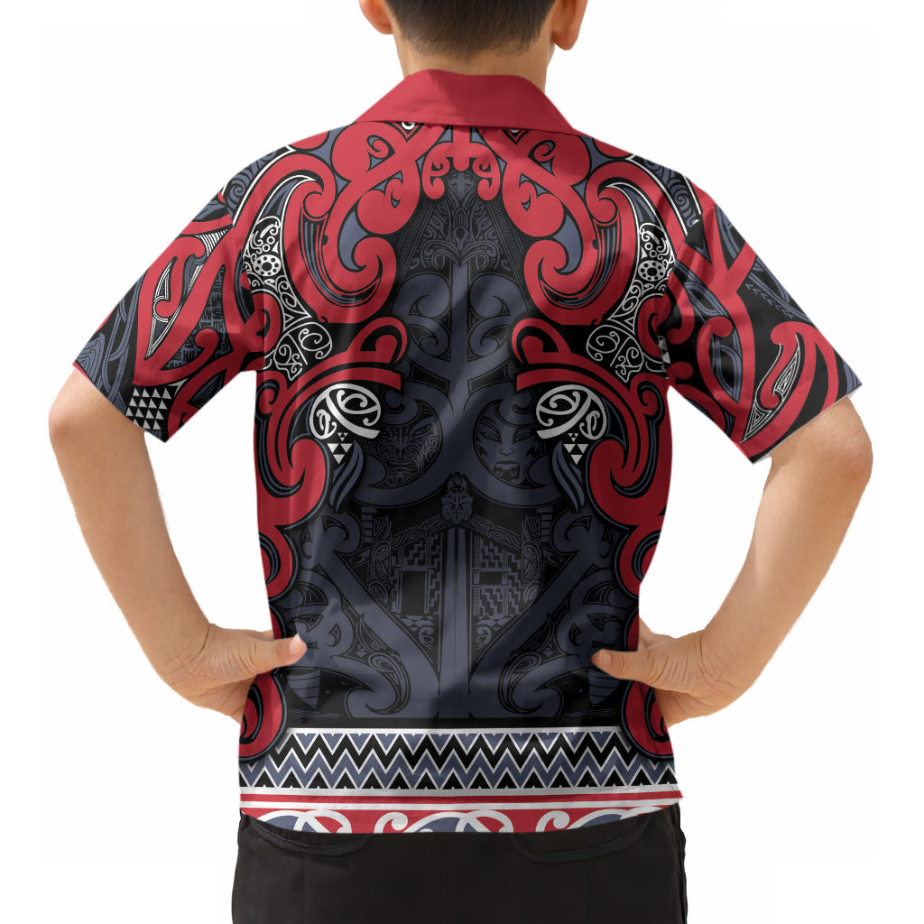 Aotearoa Iwi Te ati Awa Kid Hawaiian Shirt Maori Wharenui House Tribal Pattern