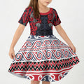 Aotearoa Iwi Te ati Awa Kid Short Sleeve Dress Maori Wharenui House Tribal Pattern
