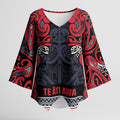 Aotearoa Iwi Te ati Awa Kimono Sleeve Blouse Maori Wharenui House Tribal Pattern
