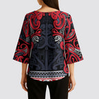 Aotearoa Iwi Te ati Awa Kimono Sleeve Blouse Maori Wharenui House Tribal Pattern