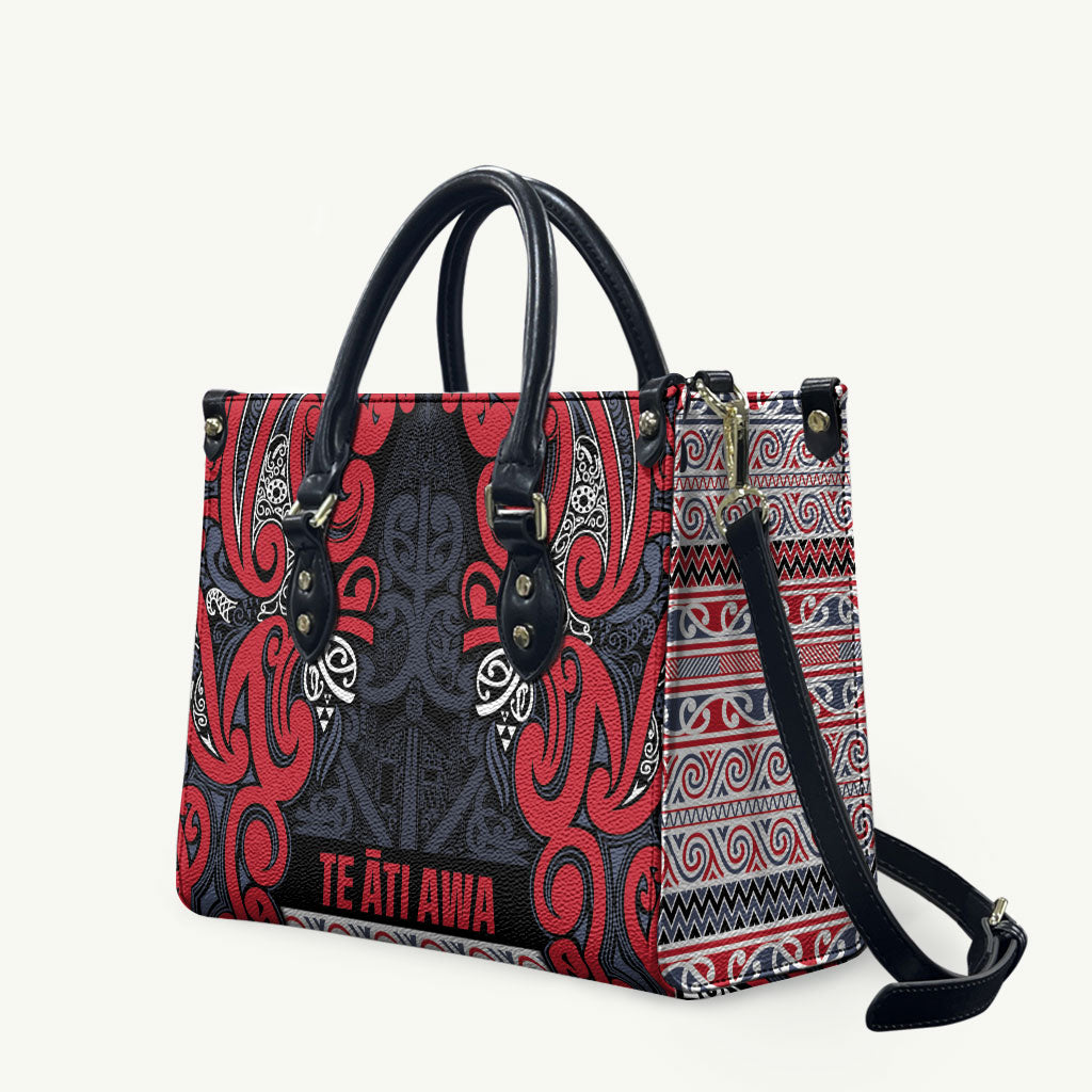 Aotearoa Iwi Te ati Awa Leather Bag Maori Wharenui House Tribal Pattern
