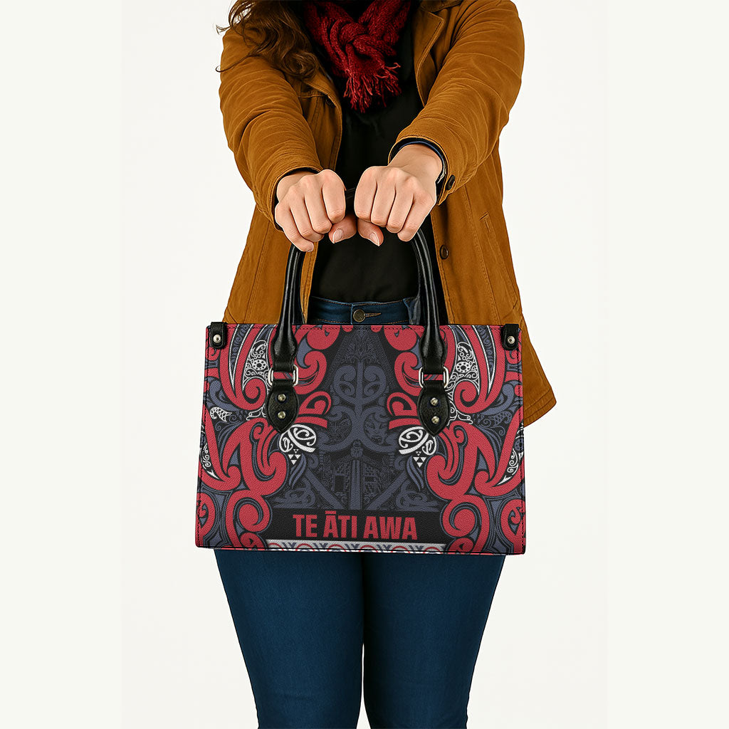 Aotearoa Iwi Te ati Awa Leather Bag Maori Wharenui House Tribal Pattern