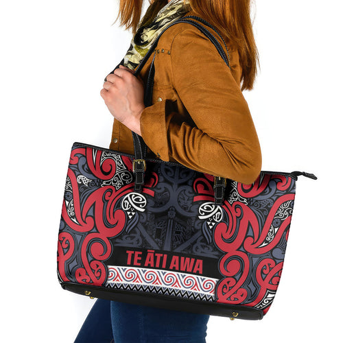 Aotearoa Iwi Te ati Awa Leather Tote Bag Maori Wharenui House Tribal Pattern