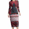 Aotearoa Iwi Te ati Awa Long Sleeve Bodycon Dress Maori Wharenui House Tribal Pattern