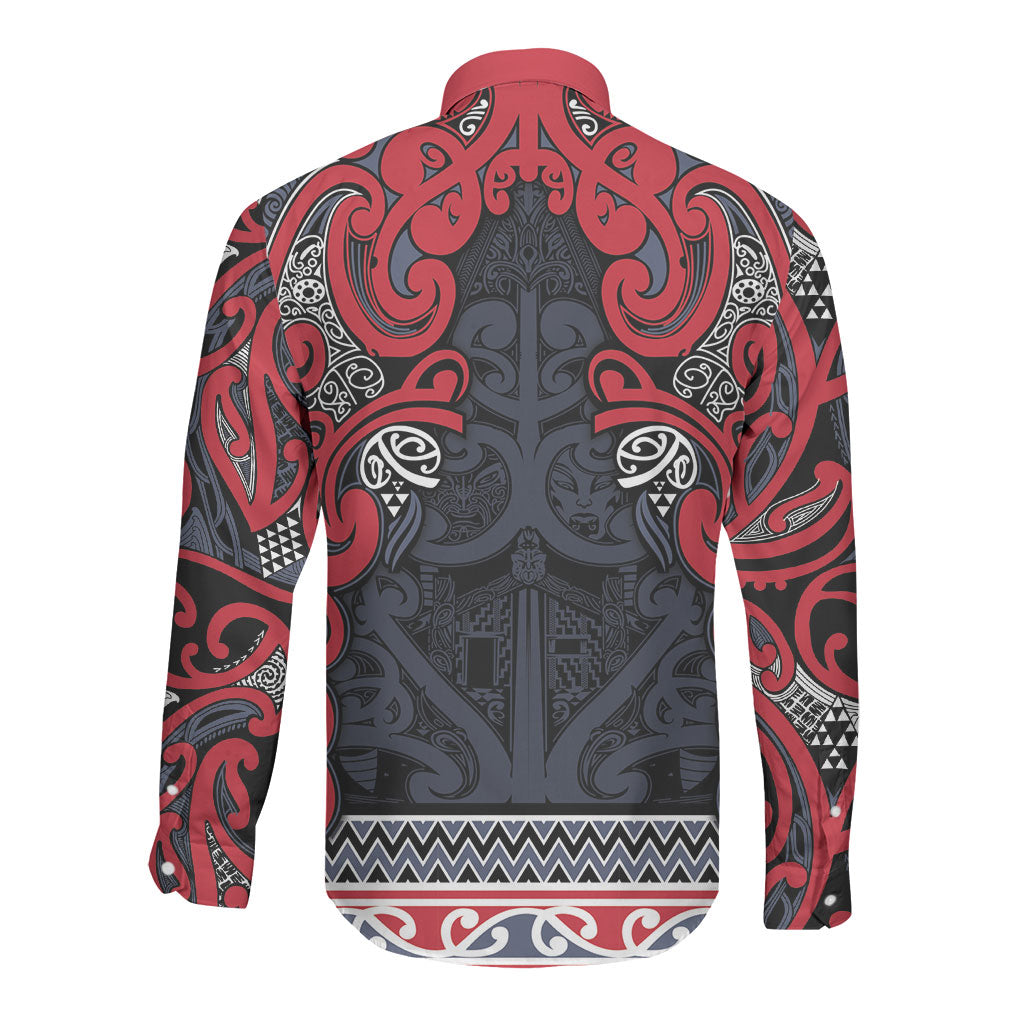 Aotearoa Iwi Te ati Awa Long Sleeve Button Shirt Maori Wharenui House Tribal Pattern