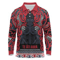 Aotearoa Iwi Te ati Awa Long Sleeve Polo Shirt Maori Wharenui House Tribal Pattern