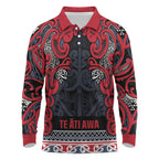 Aotearoa Iwi Te ati Awa Long Sleeve Polo Shirt Maori Wharenui House Tribal Pattern