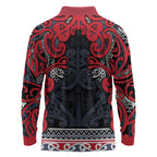 Aotearoa Iwi Te ati Awa Long Sleeve Polo Shirt Maori Wharenui House Tribal Pattern