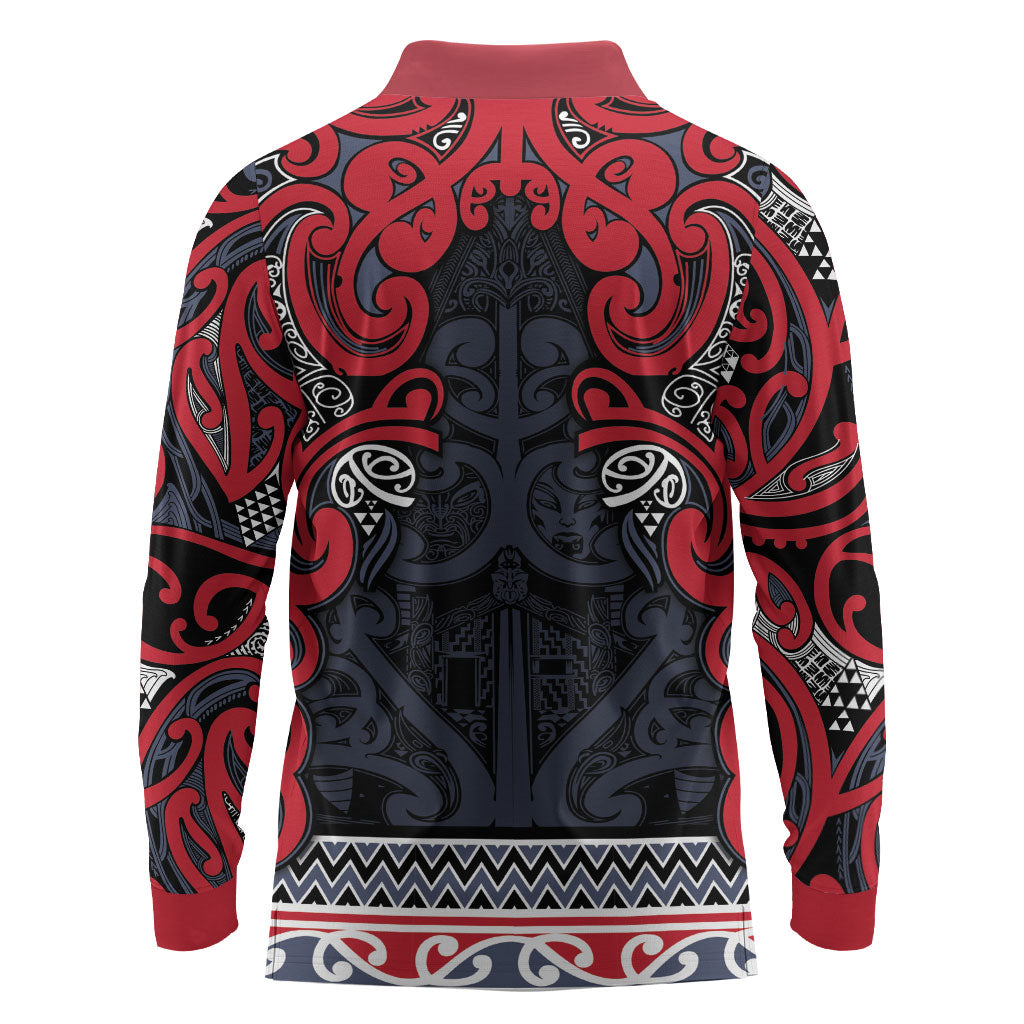 Aotearoa Iwi Te ati Awa Long Sleeve Polo Shirt Maori Wharenui House Tribal Pattern