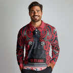 Aotearoa Iwi Te ati Awa Long Sleeve Polo Shirt Maori Wharenui House Tribal Pattern