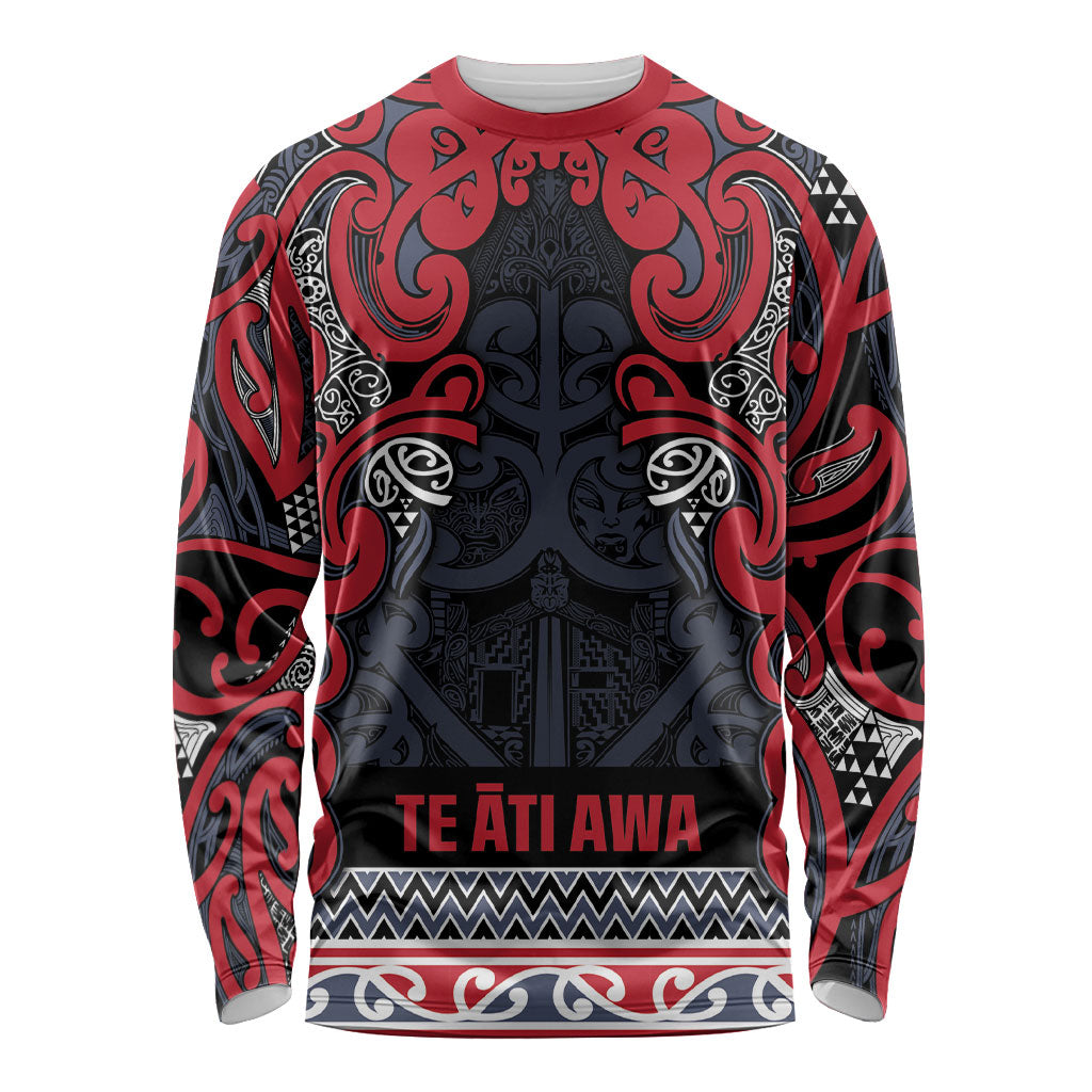 Aotearoa Iwi Te ati Awa Long Sleeve Shirt Maori Wharenui House Tribal Pattern