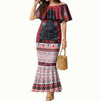 Aotearoa Iwi Te ati Awa Mermaid Dress Maori Wharenui House Tribal Pattern