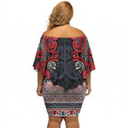 Aotearoa Iwi Te ati Awa Off Shoulder Short Dress Maori Wharenui House Tribal Pattern
