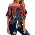 Aotearoa Iwi Te ati Awa Off Shoulder Wrap Waist Top Maori Wharenui House Tribal Pattern