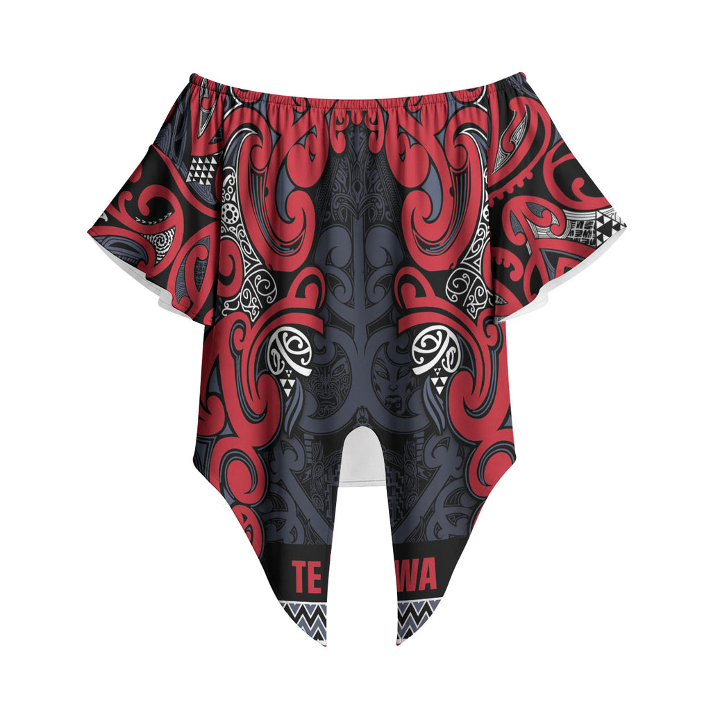 Aotearoa Iwi Te ati Awa Off Shoulder Wrap Waist Top Maori Wharenui House Tribal Pattern