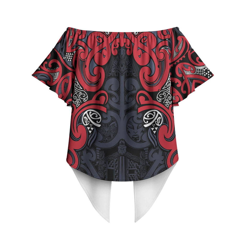 Aotearoa Iwi Te ati Awa Off Shoulder Wrap Waist Top Maori Wharenui House Tribal Pattern