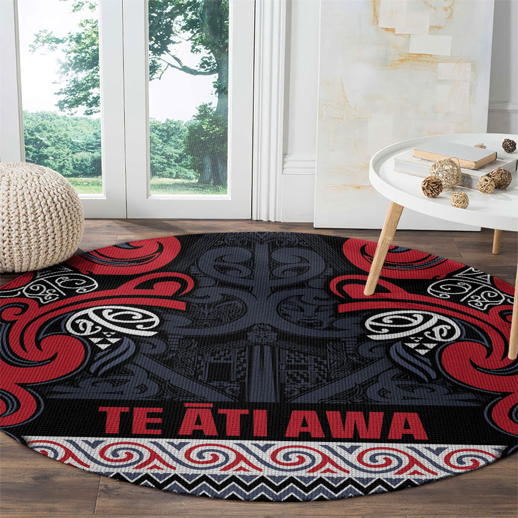 Aotearoa Iwi Te ati Awa Round Carpet Maori Wharenui House Tribal Pattern