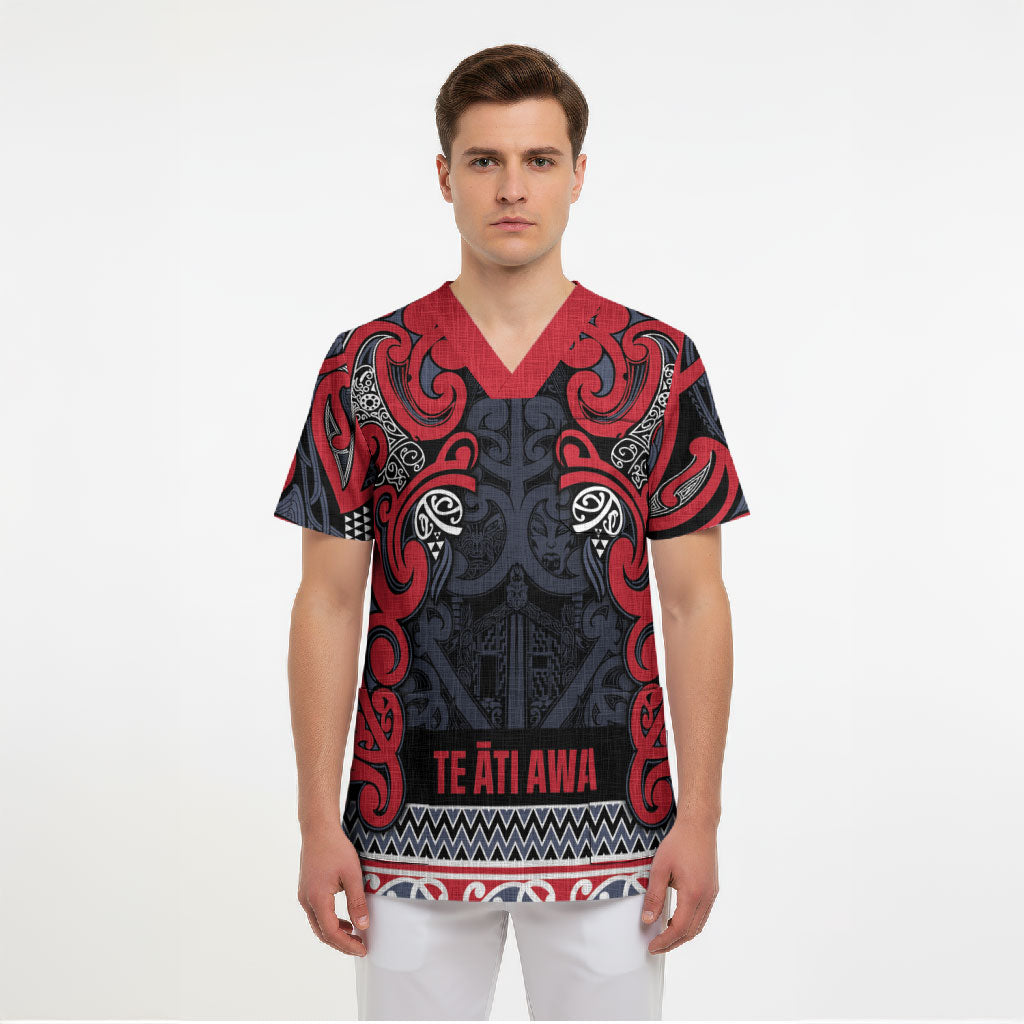 Aotearoa Iwi Te ati Awa Scrub Top Maori Wharenui House Tribal Pattern