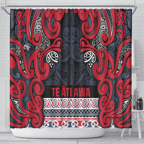 Aotearoa Iwi Te ati Awa Shower Curtain Maori Wharenui House Tribal Pattern