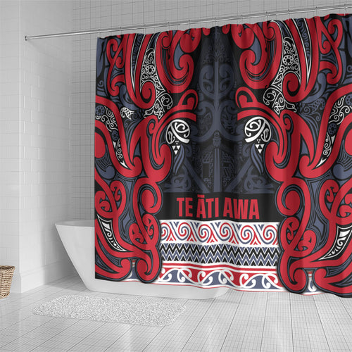 Aotearoa Iwi Te ati Awa Shower Curtain Maori Wharenui House Tribal Pattern