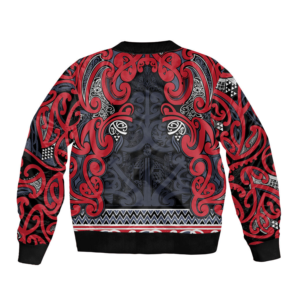 Aotearoa Iwi Te ati Awa Sleeve Zip Bomber Jacket Maori Wharenui House Tribal Pattern